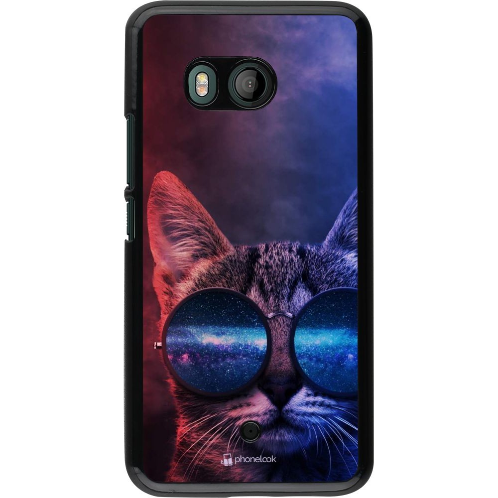 Coque HTC U11 - Red Blue Cat Glasses