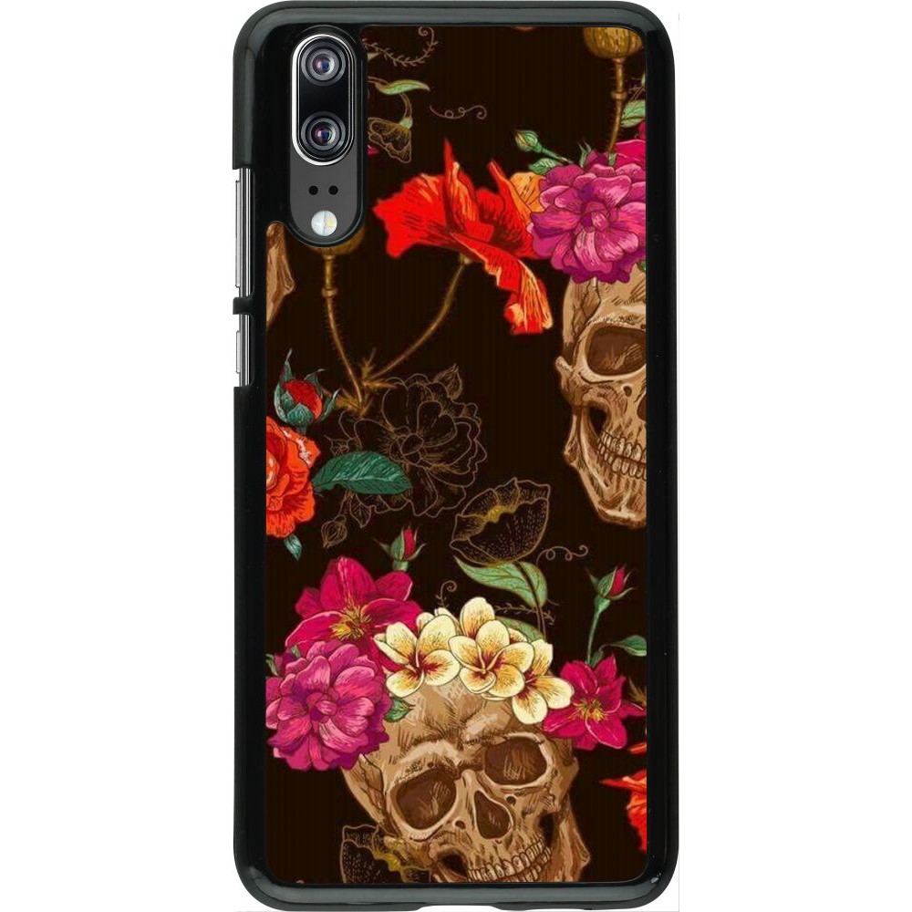 Coque Huawei P20 - Skulls and flowers