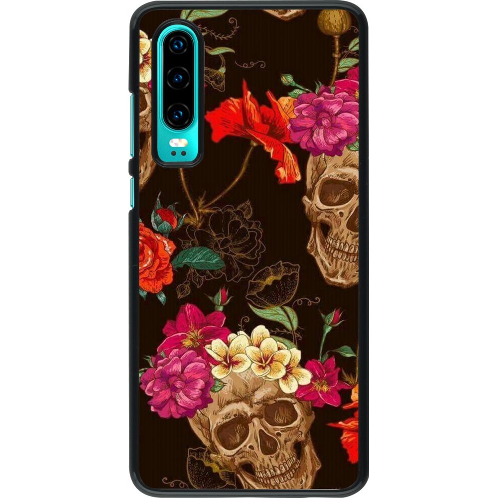 Coque Huawei P30 - Skulls and flowers