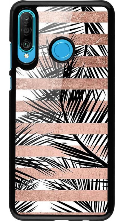 Coque Huawei P30 Lite - Palm trees gold stripes