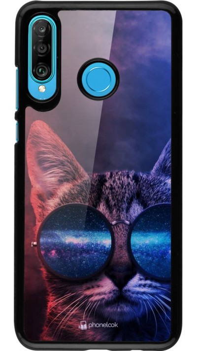 Coque Huawei P30 Lite - Red Blue Cat Glasses