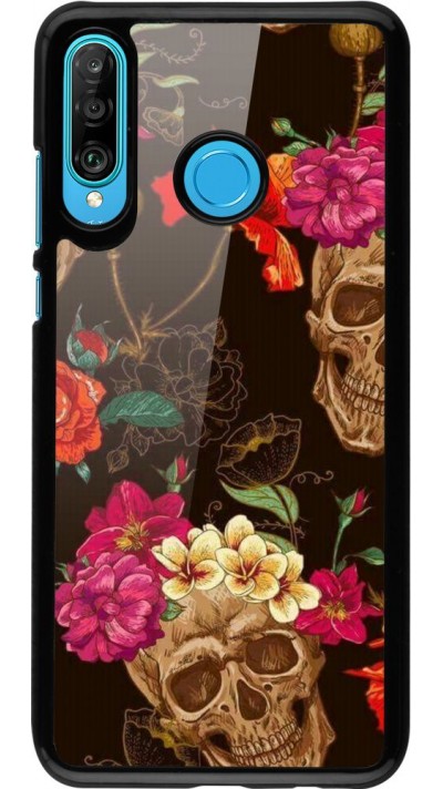 Coque Huawei P30 Lite - Skulls and flowers