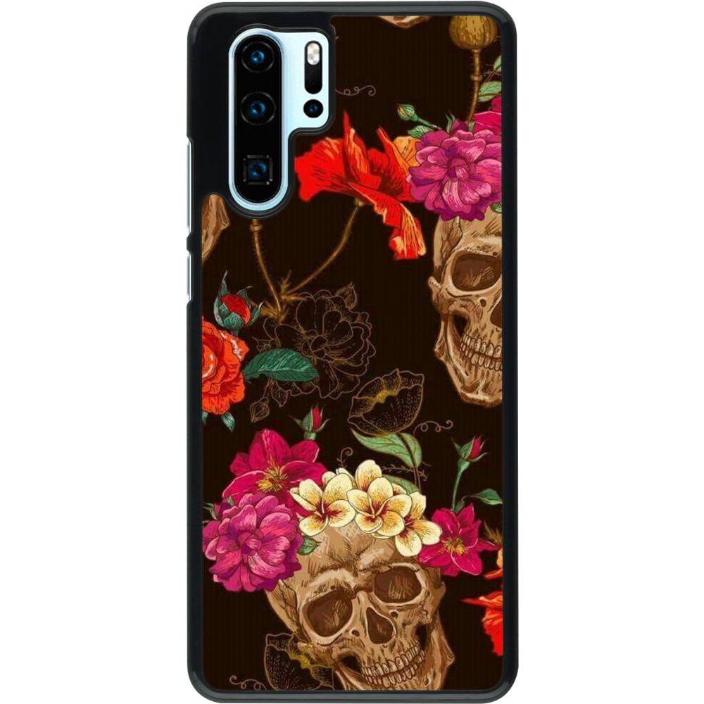 Hülle Huawei P30 Pro - Skulls and flowers