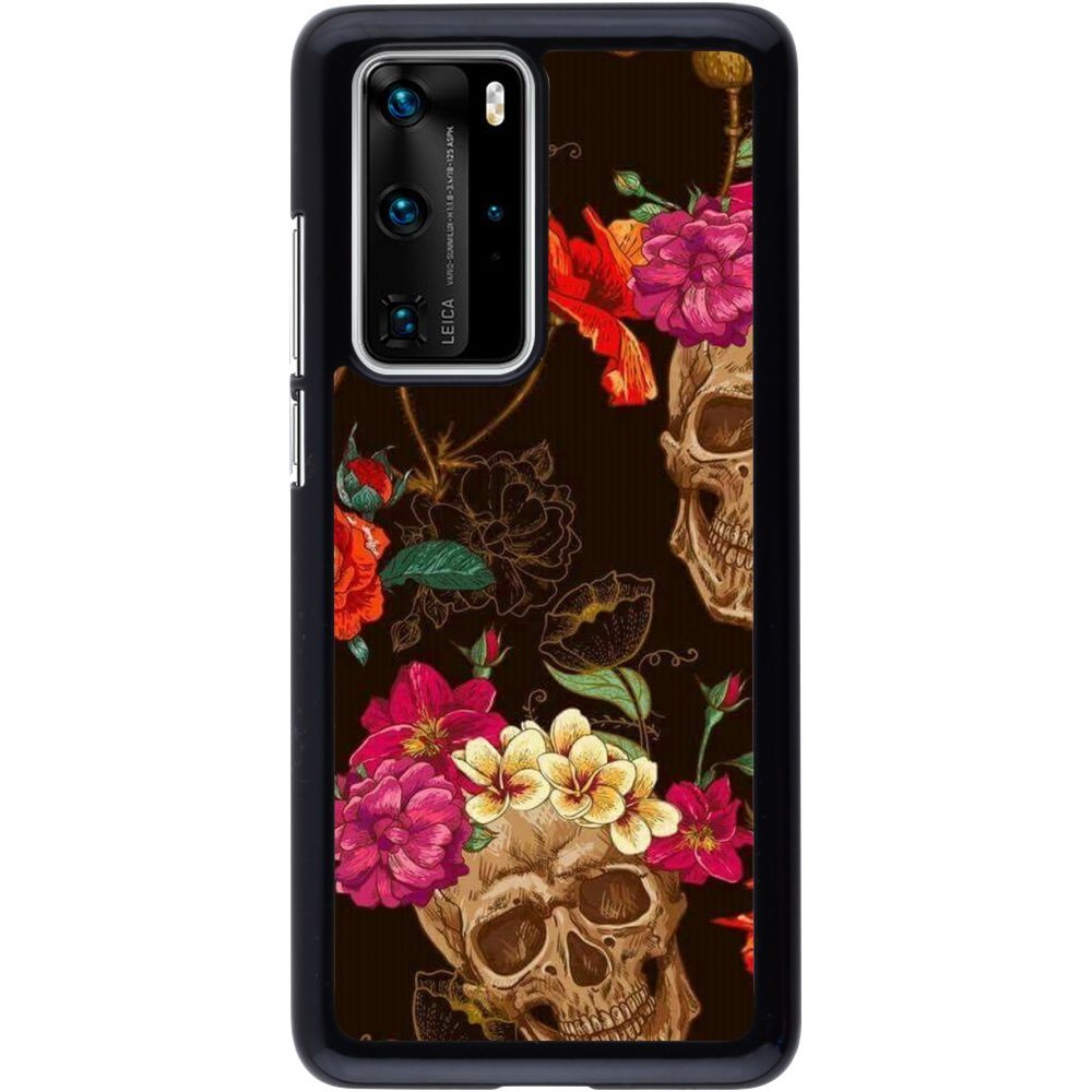 Coque Huawei P40 Pro - Skulls and flowers