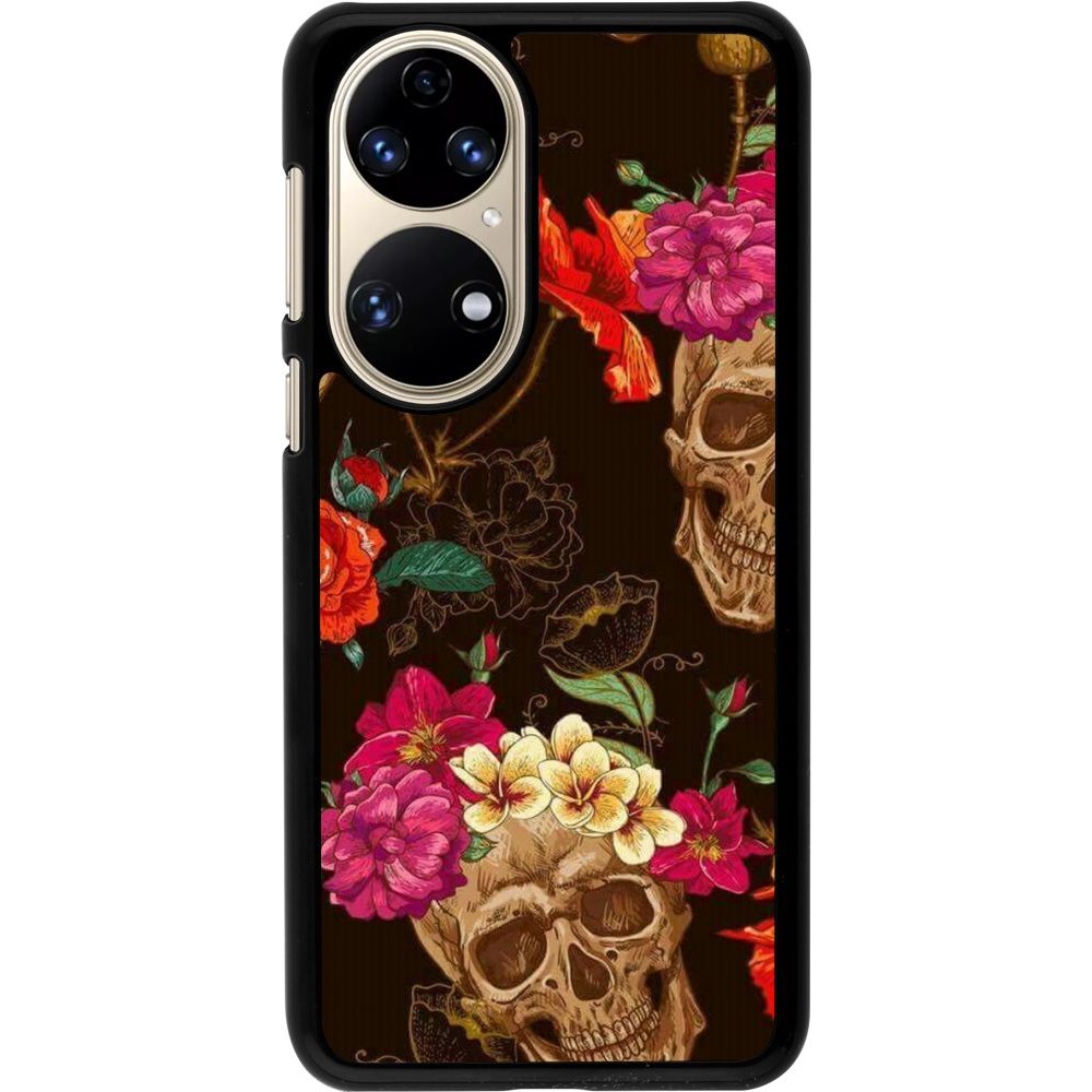 Hülle Huawei P50 - Skulls and flowers