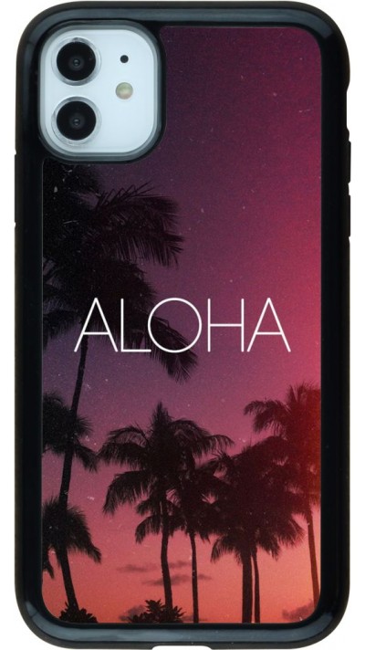 Coque iPhone 11 - Hybrid Armor noir Aloha Sunset Palms