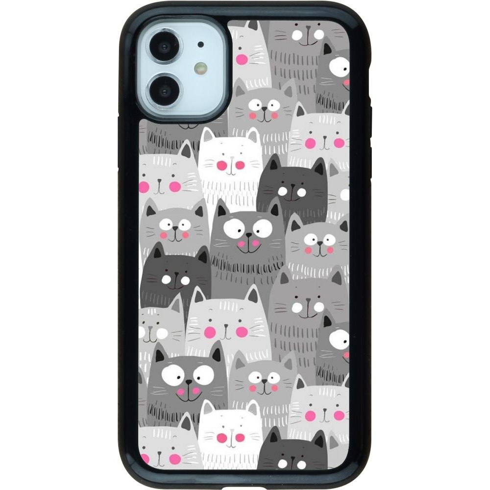 Coque iPhone 11 - Hybrid Armor noir Chats gris troupeau