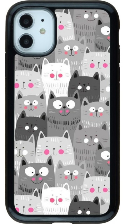 Coque iPhone 11 - Hybrid Armor noir Chats gris troupeau