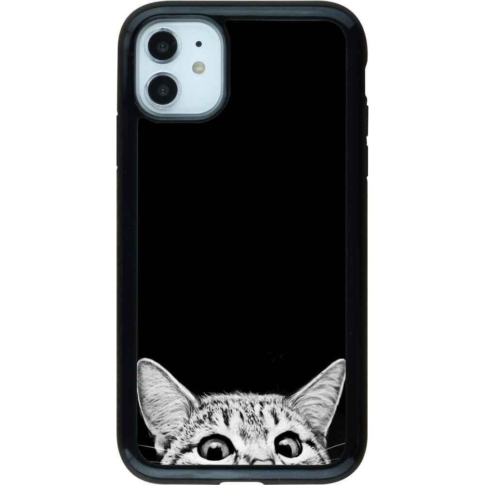 Coque iPhone 11 - Hybrid Armor noir Cat Looking Up Black