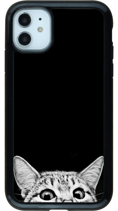 Coque iPhone 11 - Hybrid Armor noir Cat Looking Up Black