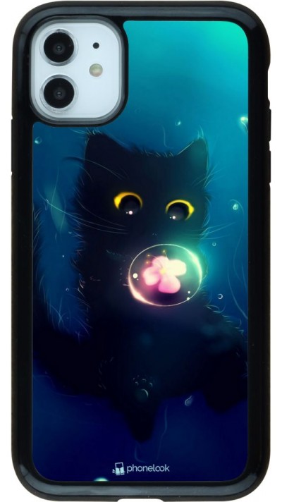 Coque iPhone 11 - Hybrid Armor noir Cute Cat Bubble