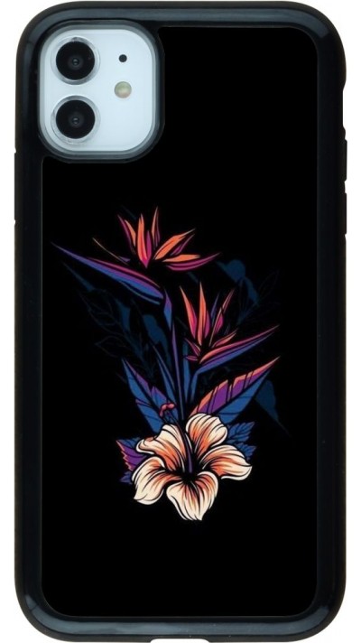Coque iPhone 11 - Hybrid Armor noir Dark Flowers