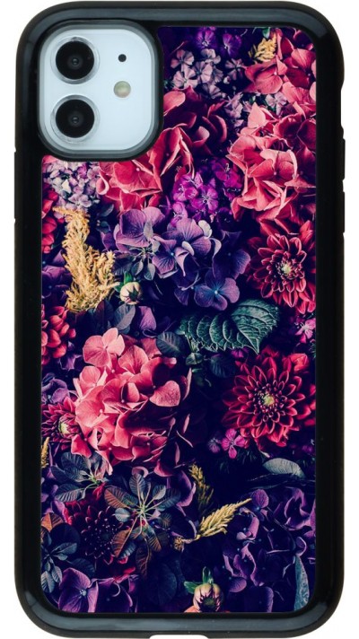 Coque iPhone 11 - Hybrid Armor noir Flowers Dark