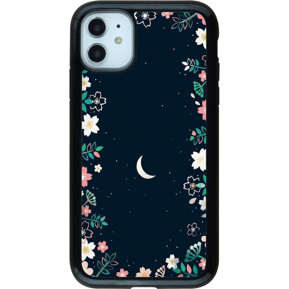 Coque iPhone 11 - Hybrid Armor noir Flowers space