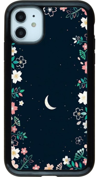 Coque iPhone 11 - Hybrid Armor noir Flowers space