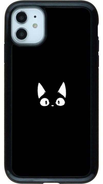 Coque iPhone 11 - Hybrid Armor noir Funny cat on black