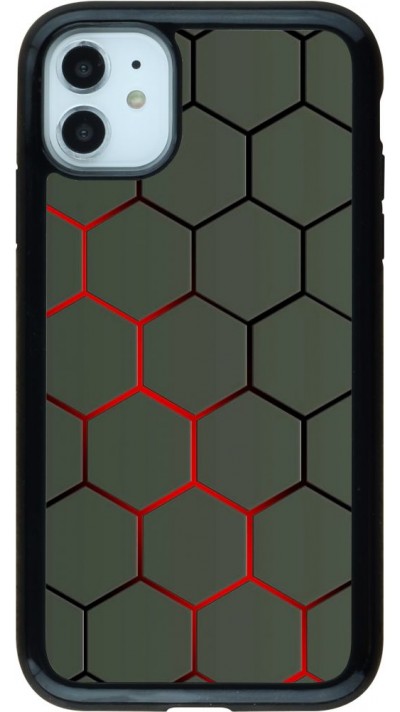Coque iPhone 11 - Hybrid Armor noir Geometric Line red