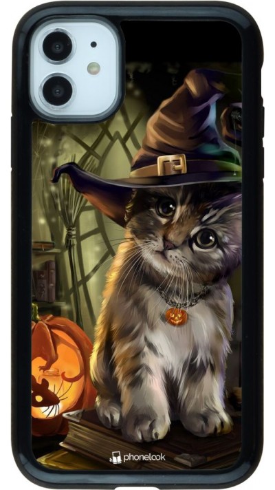 Coque iPhone 11 - Hybrid Armor noir Halloween 21 Witch cat