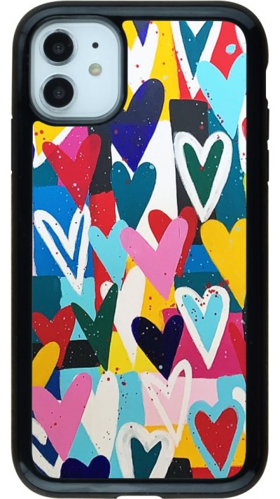 Coque iPhone 11 - Hybrid Armor noir Joyful Hearts