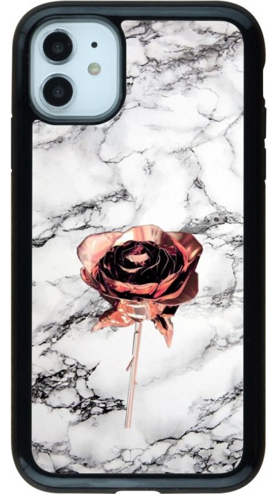 Coque iPhone 11 - Hybrid Armor noir Marble Rose Gold