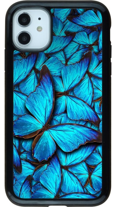 Coque iPhone 11 - Hybrid Armor noir Papillon - Bleu