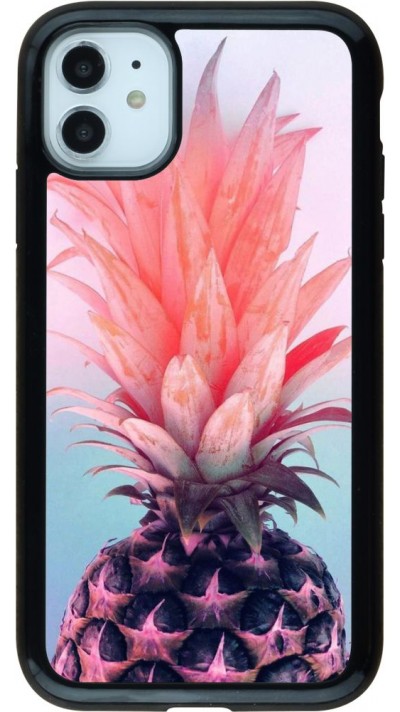 Coque iPhone 11 - Hybrid Armor noir Purple Pink Pineapple