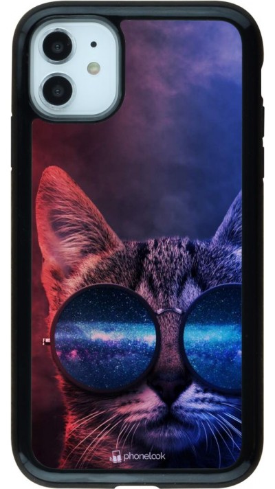 Coque iPhone 11 - Hybrid Armor noir Red Blue Cat Glasses