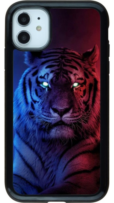 Coque iPhone 11 - Hybrid Armor noir Tiger Blue Red