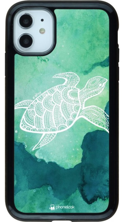 Coque iPhone 11 - Hybrid Armor noir Turtle Aztec Watercolor