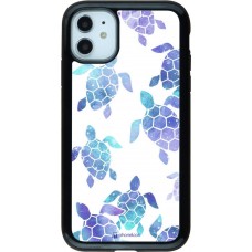 Coque iPhone 11 - Hybrid Armor noir Turtles pattern watercolor