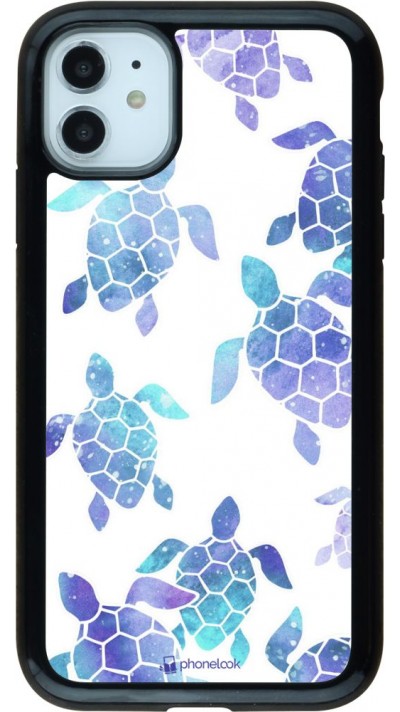 Coque iPhone 11 - Hybrid Armor noir Turtles pattern watercolor