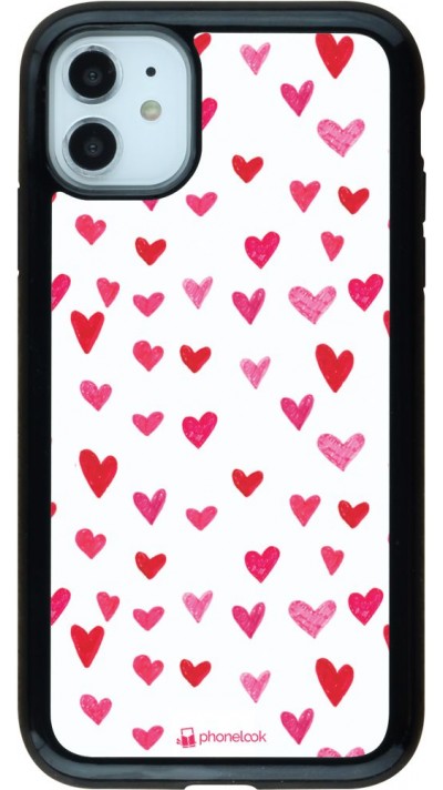 Coque iPhone 11 - Hybrid Armor noir Valentine 2022 Many pink hearts