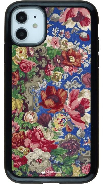 Coque iPhone 11 - Hybrid Armor noir Vintage Art Flowers