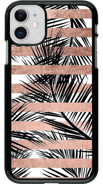 Coque iPhone 11 - Palm trees gold stripes