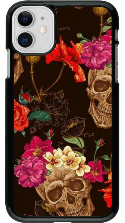 Hülle iPhone 11 - Skulls and flowers