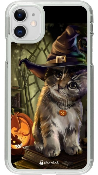 Coque iPhone 11 - Plastique transparent Halloween 21 Witch cat