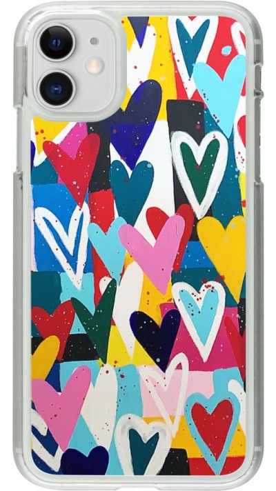 Coque iPhone 11 - Plastique transparent Joyful Hearts