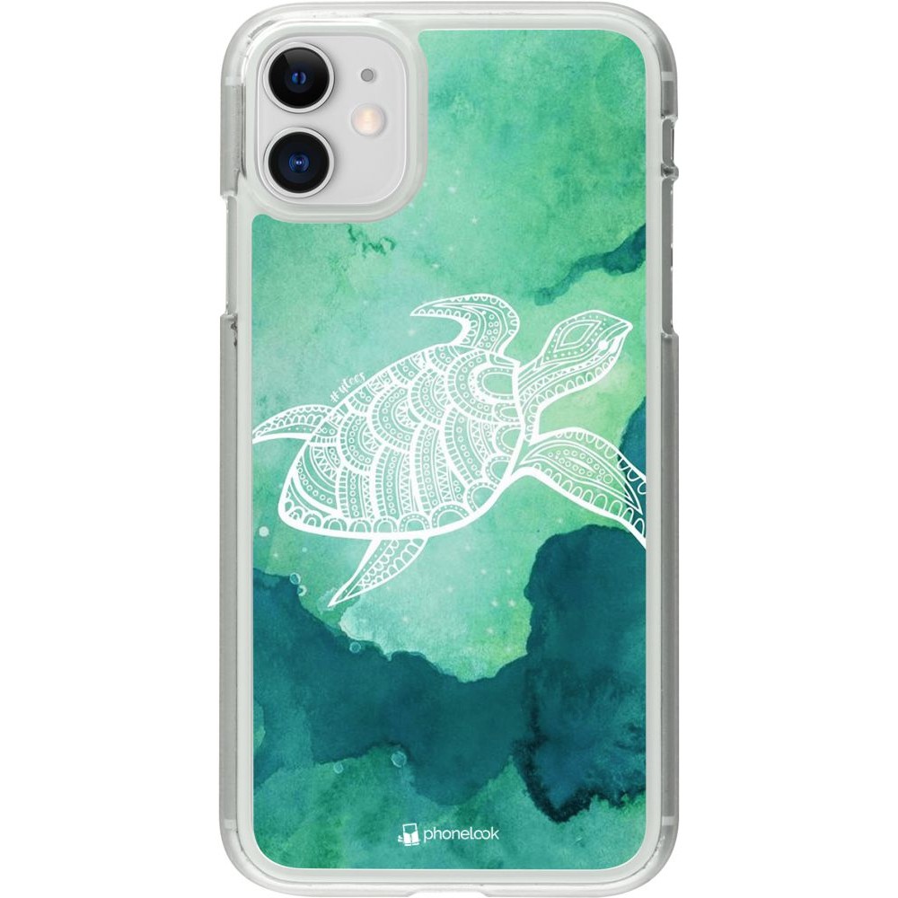 Coque iPhone 11 - Plastique transparent Turtle Aztec Watercolor