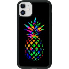 Coque iPhone 11 - Silicone rigide noir Ananas Multi-colors