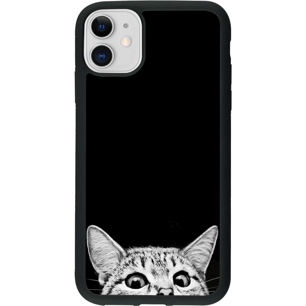 Coque iPhone 11 - Silicone rigide noir Cat Looking Up Black