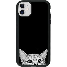 Coque iPhone 11 - Silicone rigide noir Cat Looking Up Black