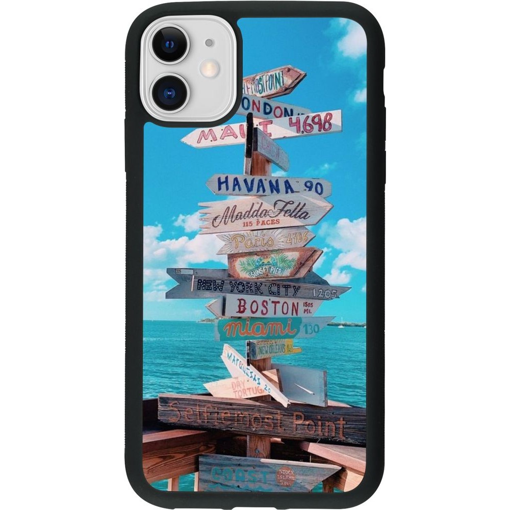 Coque iPhone 11 - Silicone rigide noir Cool Cities Directions