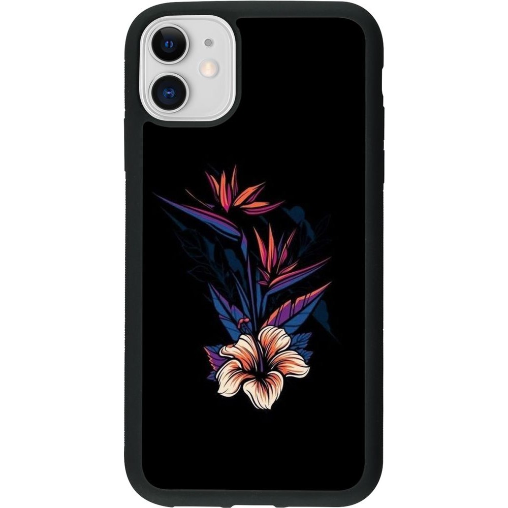 Coque iPhone 11 - Silicone rigide noir Dark Flowers