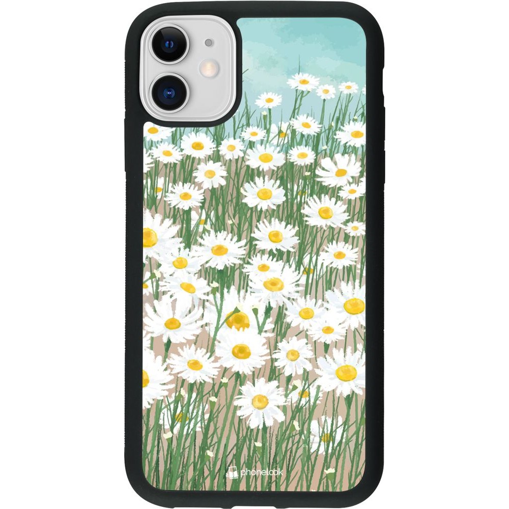 Coque iPhone 11 - Silicone rigide noir Flower Field Art