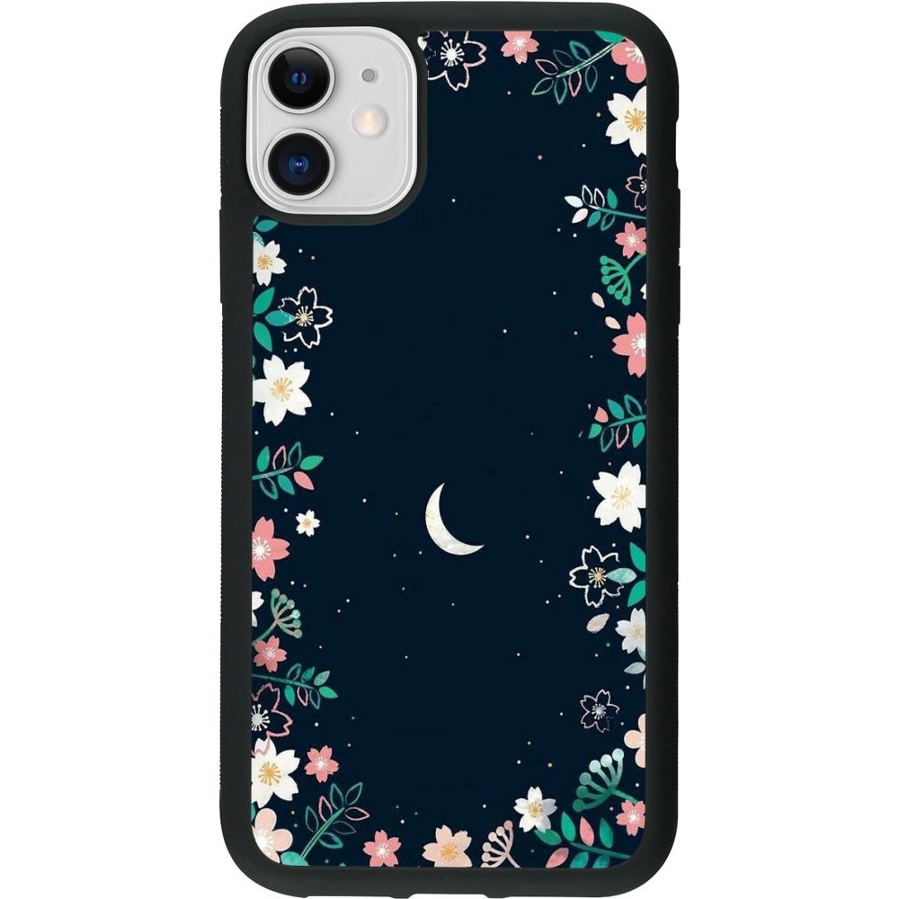Coque iPhone 11 - Silicone rigide noir Flowers space
