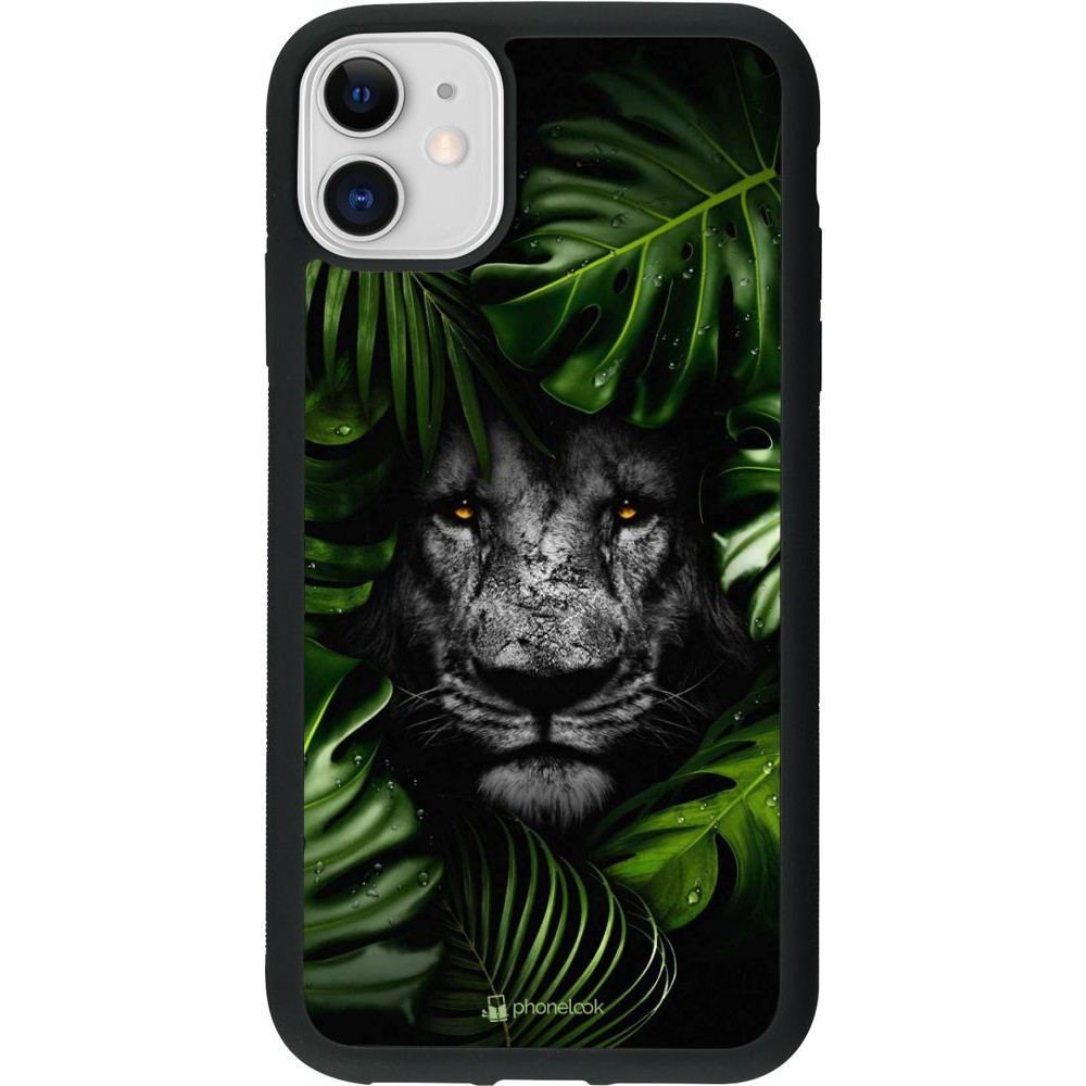 Coque iPhone 11 - Silicone rigide noir Forest Lion