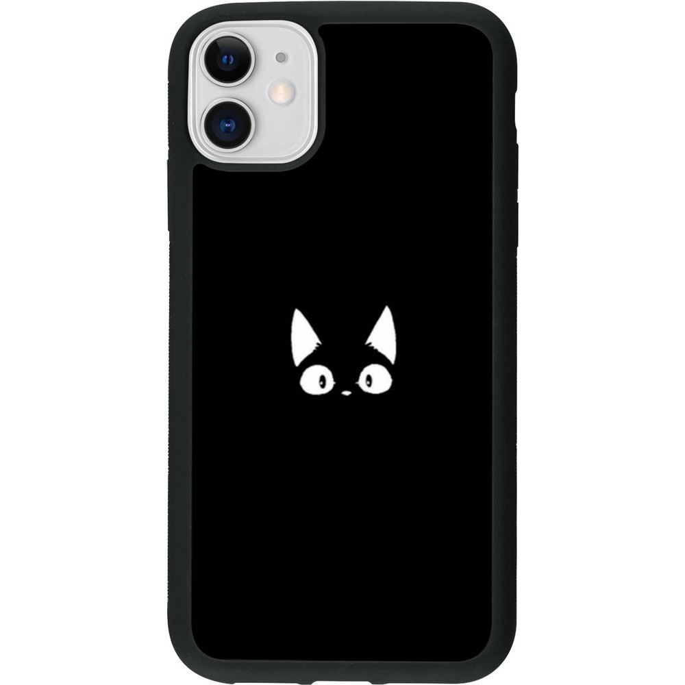 Coque iPhone 11 - Silicone rigide noir Funny cat on black