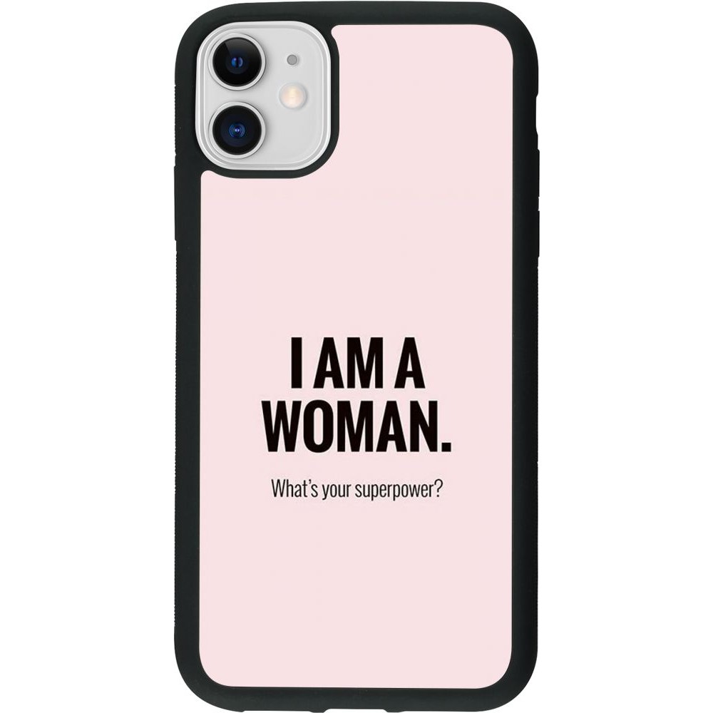Coque iPhone 11 - Silicone rigide noir I am a woman