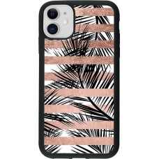 Coque iPhone 11 - Silicone rigide noir Palm trees gold stripes
