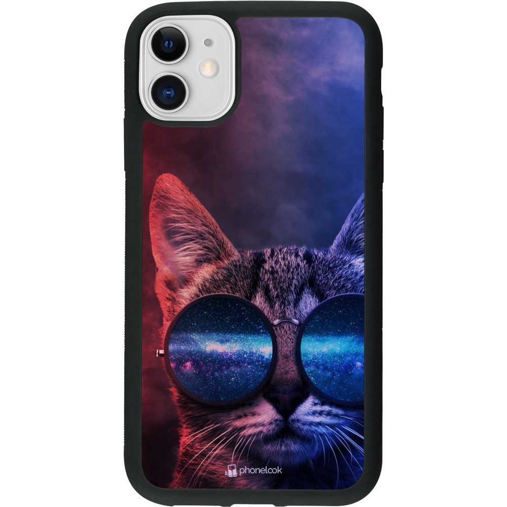 Hülle iPhone 11 - Silikon schwarz Red Blue Cat Glasses